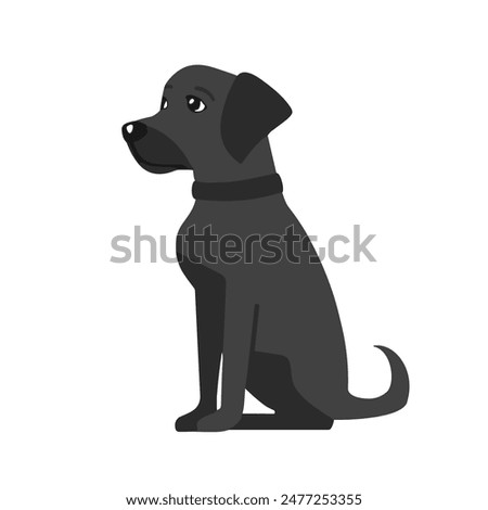 The vector image shows a black Labrador retriever standing on a white background. The dog is turned to the left and has its head slightly tilted up. 