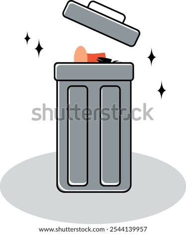 Empty trash can lid, shiny and open, with no trash inside. Perfect for waste management, cleanliness, and environmental concepts. recycle bin cartoon character