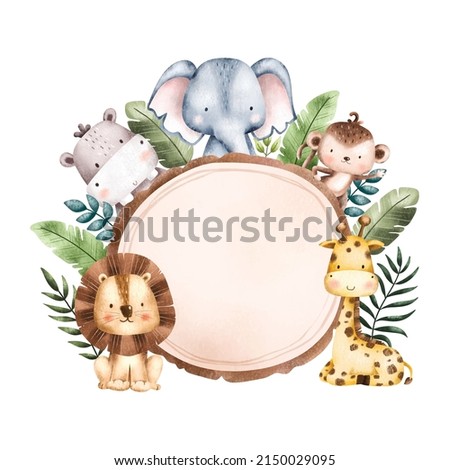 Watercolor Illustration Safari Animal Frame template 