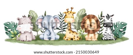 Watercolor Illustration Safari Animal banner background