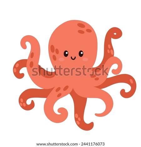 Cute octopus with hand drawn sea life elements. Sea animals. Vector doodle cartoon octopus of marine life objects for your design.