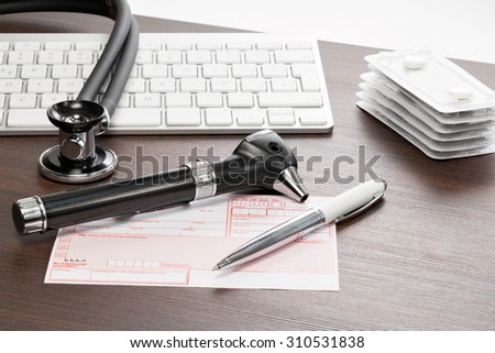 Prescription drugs on the desk of a medical practice