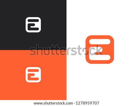 Initial letter E in square rounded shape. Logo icon design template elements. Monogram. Linear logo. Simple vector sign illustration in a modern style.