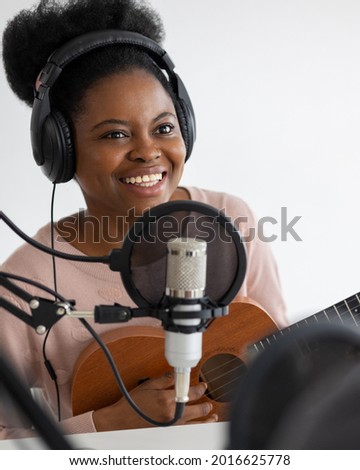 Similar – Image, Stock Photo Black woman at radio station