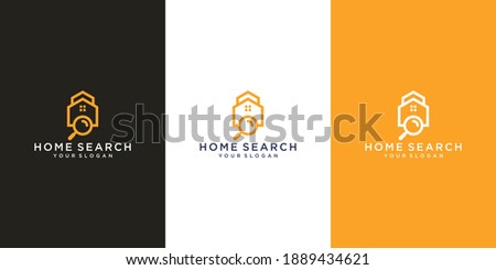 Home search logo template. Vector design of house and magnifying glass.