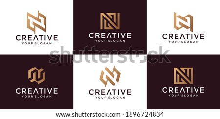 Set of letter N logo collection with golden concept Premium Vector Stock fotó © 