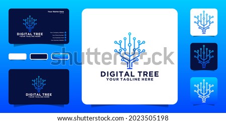digital tree logo design inspiration with interconnected lines and business card inspiration