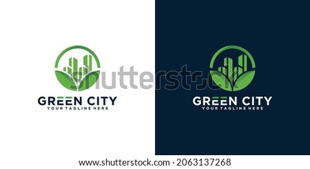 city greening logo design inspiration with circles and tall buildings