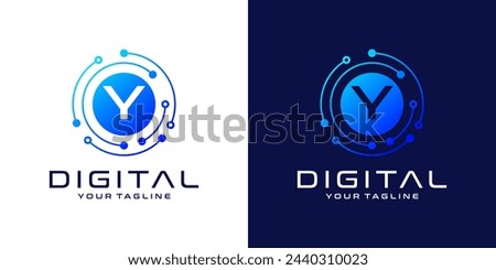 Letter Y logo design template, Abstract point connection technology, digital, data and circle circuit technology
