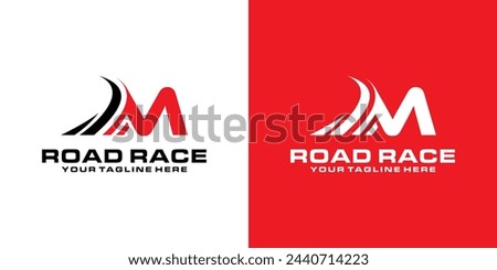 letter M and asphalt road logo design, racing logo, for automotive, racing, sports