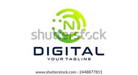 Letter N Circle Technology Logo Design Template digital circle, technology, data, connection, network