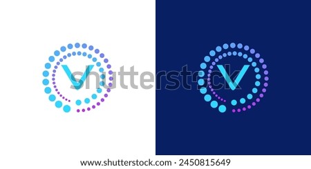 creative modern digital technology letter V logo. with abstract circular dots. logo can be used for technology, digital, connection, data