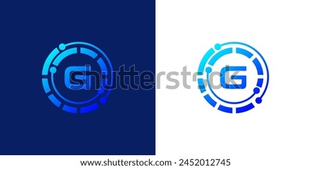 creative modern digital technology letter G icon logo design. with dotted circular Lines and abstract connection points. on white and black background logo can be used for technology, digital, connect