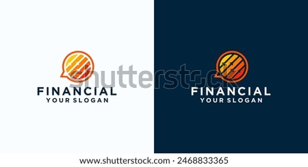 financial logo design with bar graph and speech bubble