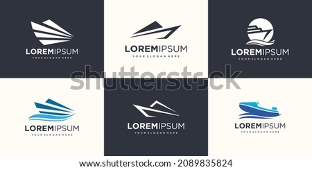 boat with waves element logo icon set. boat logo design template vector.