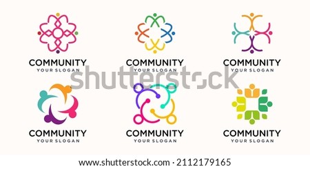 Creative Colorful community Icon Logo Design Template. Team of four people together icon isolated