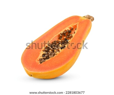 Similar – Image, Stock Photo Ripe papaya fruit halves on orange shades tablecloths.