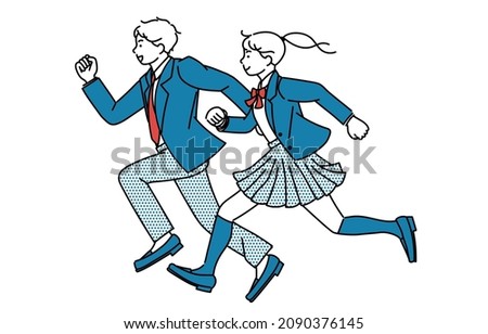 It is a simple illustration of a male and female high school student or junior high school student running in uniform.Vector data that is easy to edit.