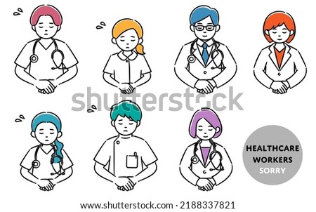 Simple illustration set of medical workers who apologize