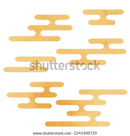 Illustration of golden Japanese style cloud pattern with watercolor touch