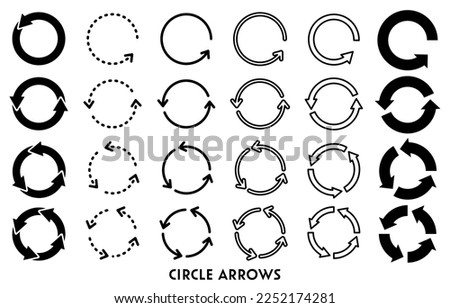 Monochrome round rotating arrow set.Easy-to-use vector data.