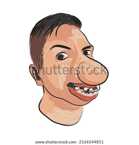 Digital Painting of Ugly Man, Vector Illustration