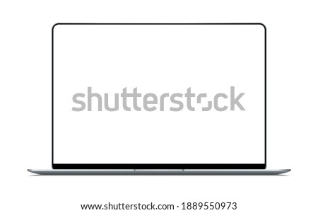 Realistic Silver Notebook with Blank Screen. 16 inch Scalable Laptop computer. Can be Used for Project, Presentation. Blank Device Mock Up. Separate Groups and Layers. Easily Editable EPS Vector