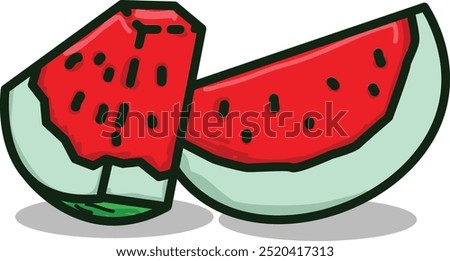 2 piece of watermellon cartoon, fruit design material, juice, market, farm, sticker, menu, or brand graphic resource, water mellon vector