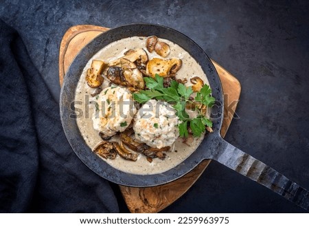 Similar – Image, Stock Photo Dumplings with mushroom sauce