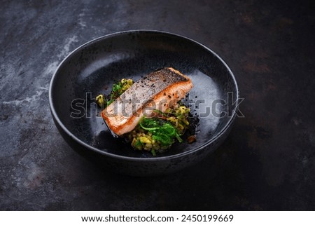 Similar – Image, Stock Photo Served salmon steak with beans and couscous