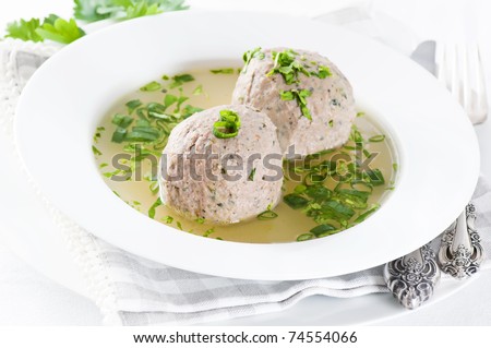 Similar – Image, Stock Photo Bavarian liver dumpling soup on wood