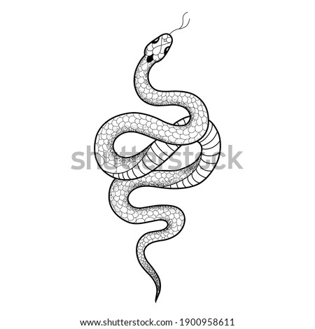 Tattoo snake. Traditional black dot style ink. Isolated vector illustration. Traditional Tattoo Old School Tattooing Style Ink. Snake silhouette illustration. Black serpent.