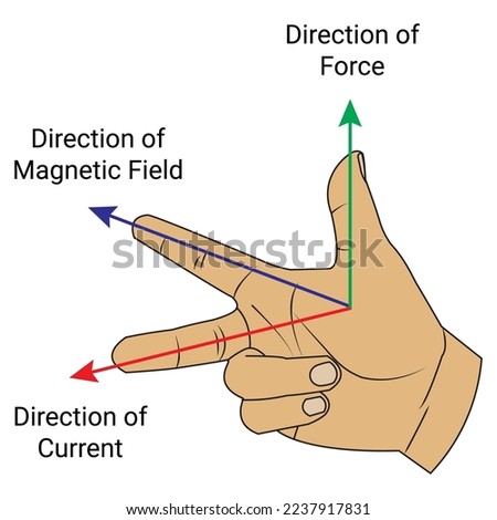 Fleming's right hand rule. Physics education Science. Vector illustration isolated on white.