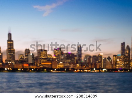 Blurred Chicago Skyline at Dusk