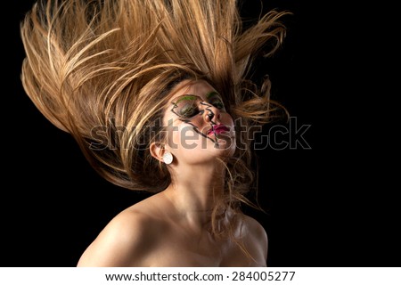 Girl Lighting Makeup Head Banging Hair