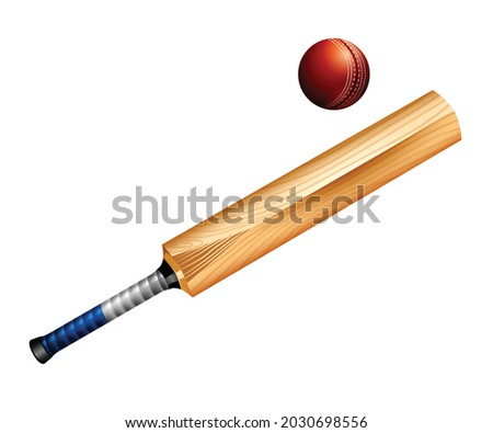 Cricket bat and ball isolated on white background. This has clipping path.