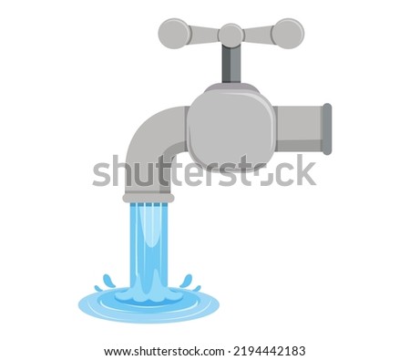 Water tap with water flow illustration eps 9