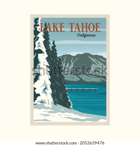 lake tahoe national park vintage poster vector background illustration design