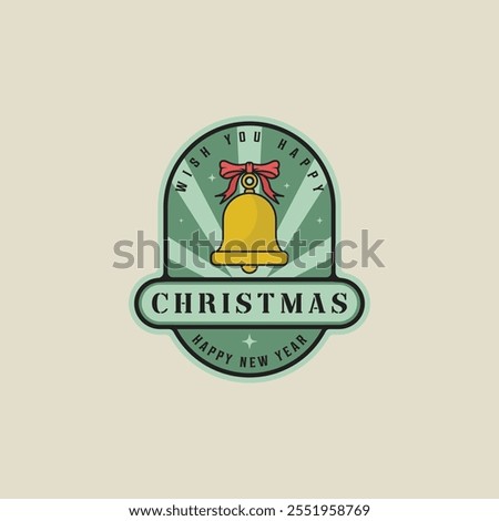 christmas bell emblem logo line color vector illustration template icon graphic design. xmas decoration sign or symbol for celebration a new year with badge typography style