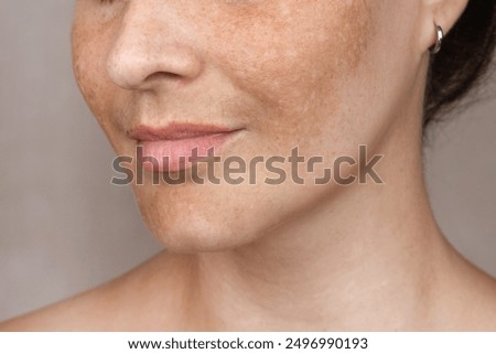 Image, Stock Photo Smiling woman in spot of light