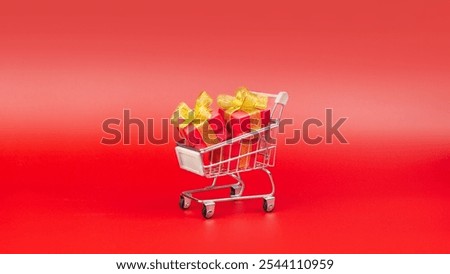 Image, Stock Photo Shopping carts arranged in the parking and entrance area of a giant warehouse supermarket, on the outskirts of Zaragoza city, Spain.