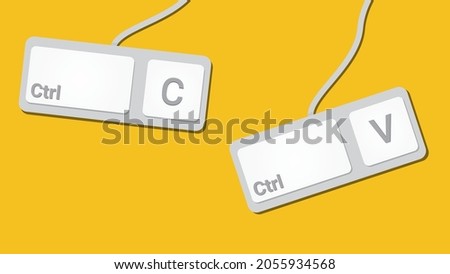 keyboard keys Ctrl C and Ctrl V, copy and paste the key shortcuts. Computer icon on yellow background
