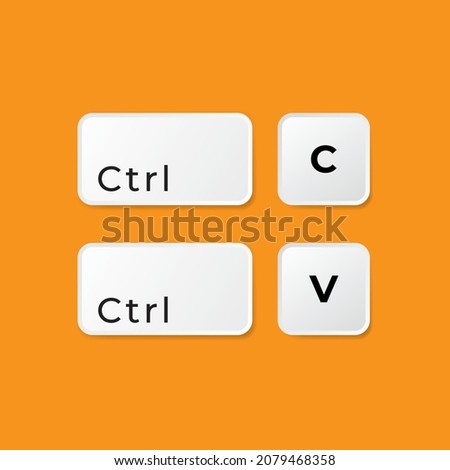 keyboard keys Ctrl C and Ctrl V, copy and paste the key shortcuts. Computer icon on orange background	