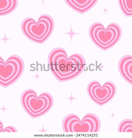 Y2K aesthetic romantic seamless pattern with hearts and stars. Abstract trendy retro background.