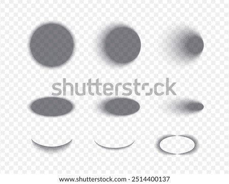 Round drop shadow set. Cut paper effect. Transparent gradient elements.