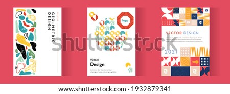 Company identity brochure template collection. Business presentation vector A4 vertical orientation front page mock up set. Corporate report cover abstract geometric illustration design layout bundle Stockfoto © 