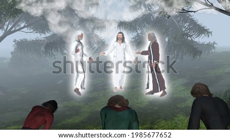 3D Illustration of the Transfiguration - when Elijah and Moses appeared with Jesus before Peter, James, and John Сток-фото © 