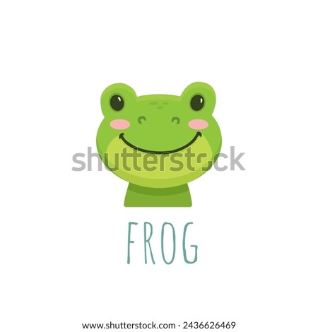 cute cartoon frog. Animal in flat style. Little frog face for cards, magazins, banners. Vector illustration