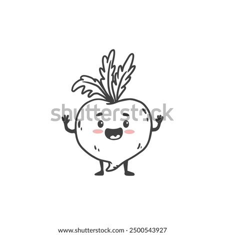  Cartoon beet. Cute character vegetable isolated on white background. Doodle style. Vector