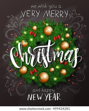 Vector Christmas Poster With Christmas Decoration Spruce Wreath With